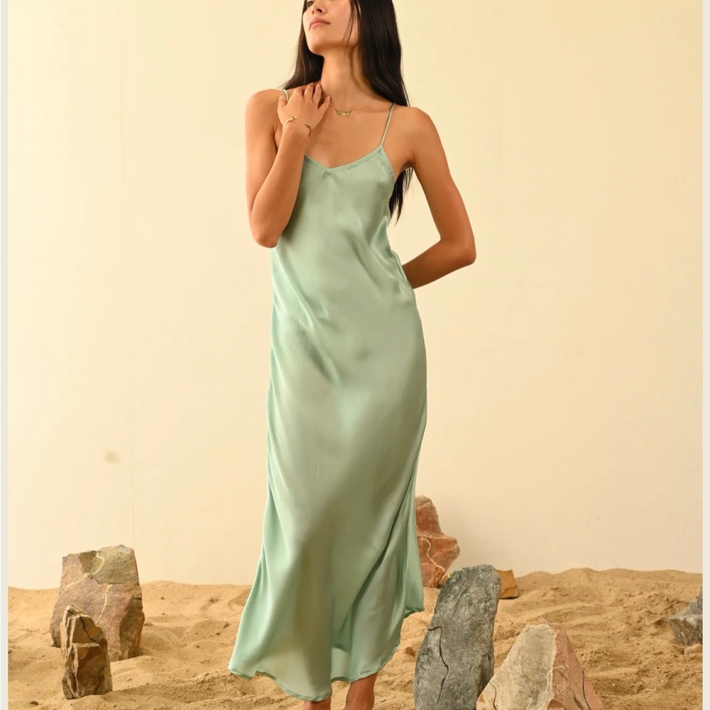 The White Raven Bias cut Vegan Silk Slip Dress 💗 Champagne S 🥂boho - Picture 14 of 14